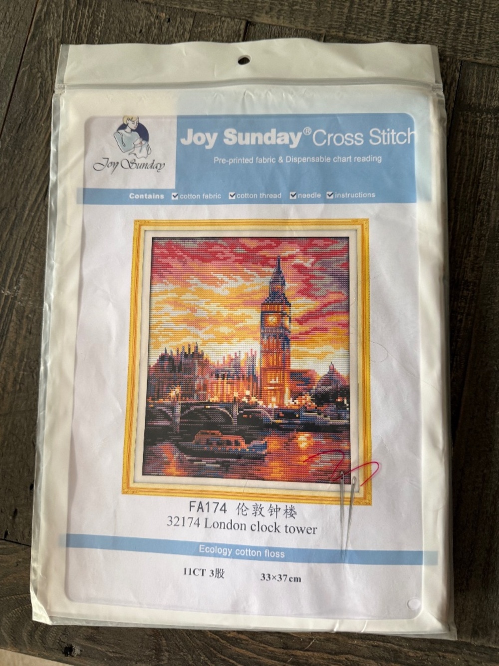 London Clock Tower Pre-Printed Joy Sunday Cross Stitch Kit 11ct Aida - NEW